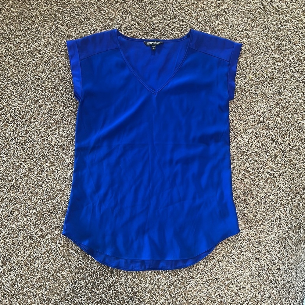 NWOT Express Blue Fitted Cap Sleeve Blouse
